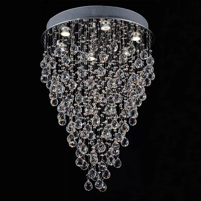 LED rondes plaqués au chrome Lumière au plafond de boule de cristal lustre moderne de la pluie légère chute petite poignée de commande d'éclairage de la poignée de commande