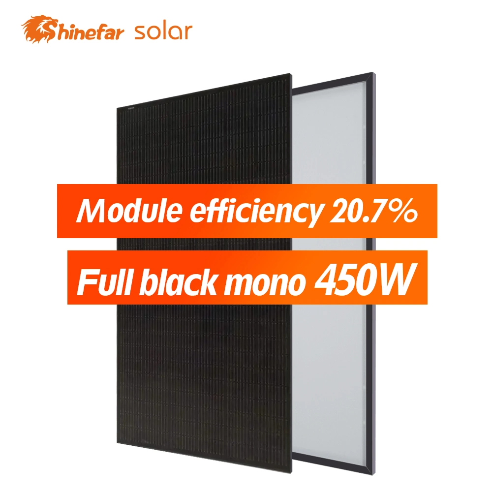 Shinefar Half-Cell 166mm Full Black 450W Panel Solar con Solar Sistema de alimentación