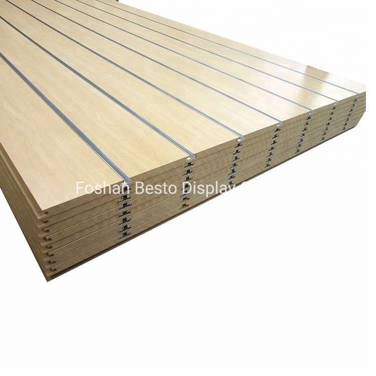 4 بوصات × 4 بوصات، حائط ملطس عمودي محزز من MDF مع إدراج من الألومنيوم ورفوف MDF وخطاطيف الأجهزة الخاصة بسيارات إعادة البيع