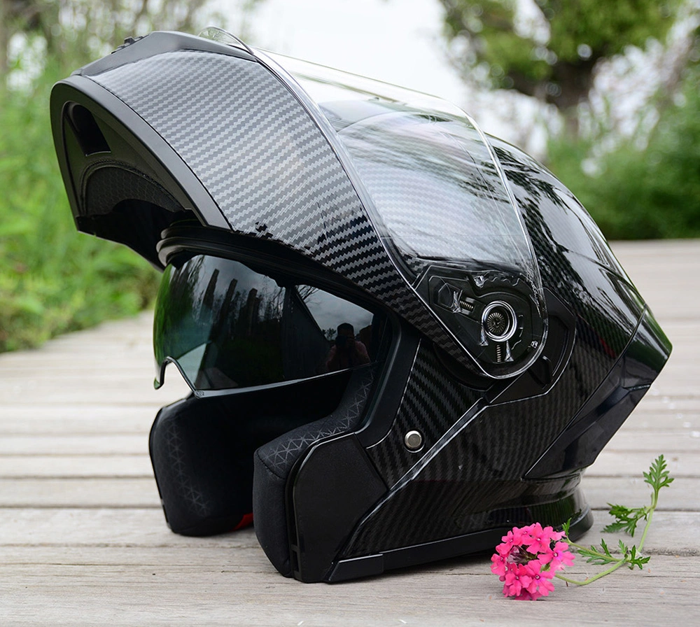 Carbon Fiber Motorcycle Helmet Modular Flip up Full Face with Dual Visor