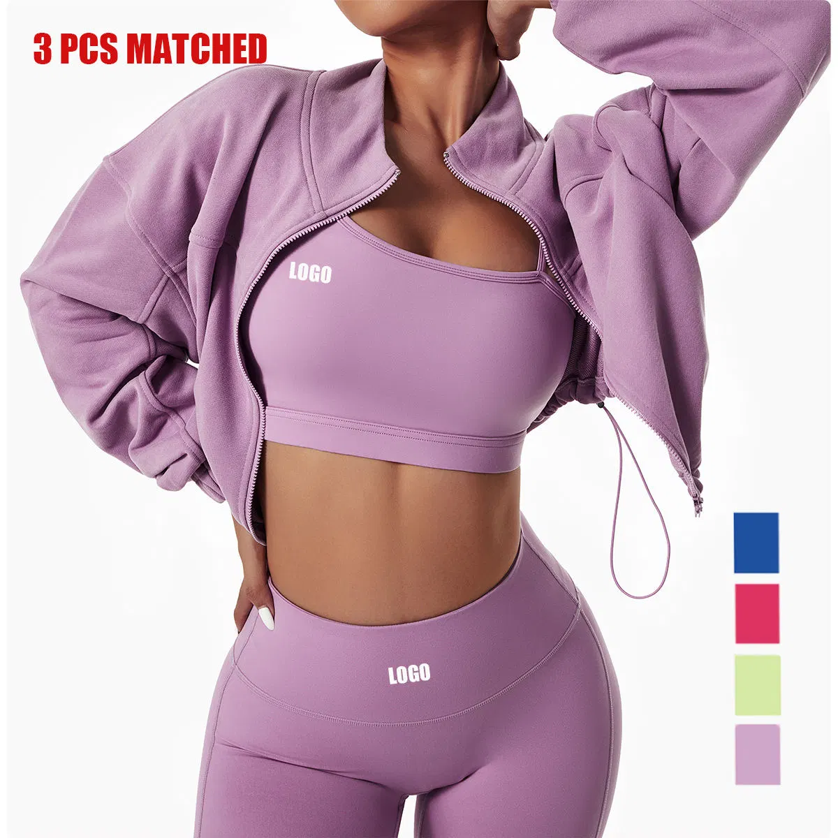 New Custom Logo Winter New Quick Dry Sportswear Leggings and Bra Set Ladies Long Sleeve Hoodies Tracksuits 3PCS Yoga Se