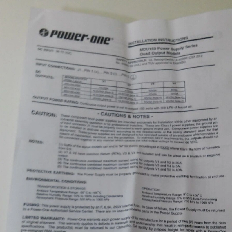 Mdu150-4530 Power-One Mdu150 Series Models Have 48VDC Input