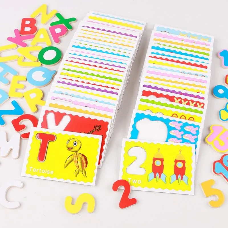 Children&prime; S Color Puzzle Wood Alphanumeric Cognition Card Children Fun Early Education Toys