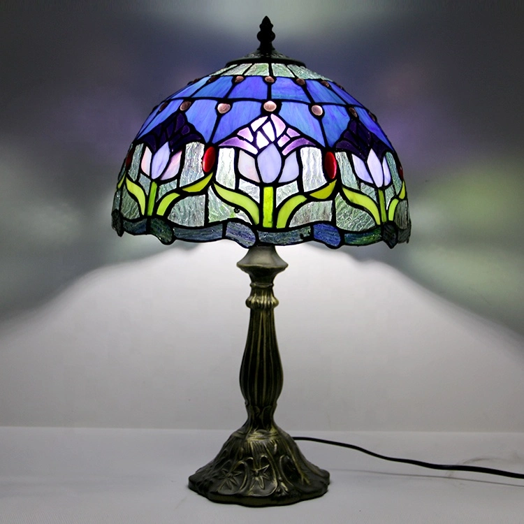 12 Inch Purple American Beauty Tiffanystained Glass Art Decor Lamp