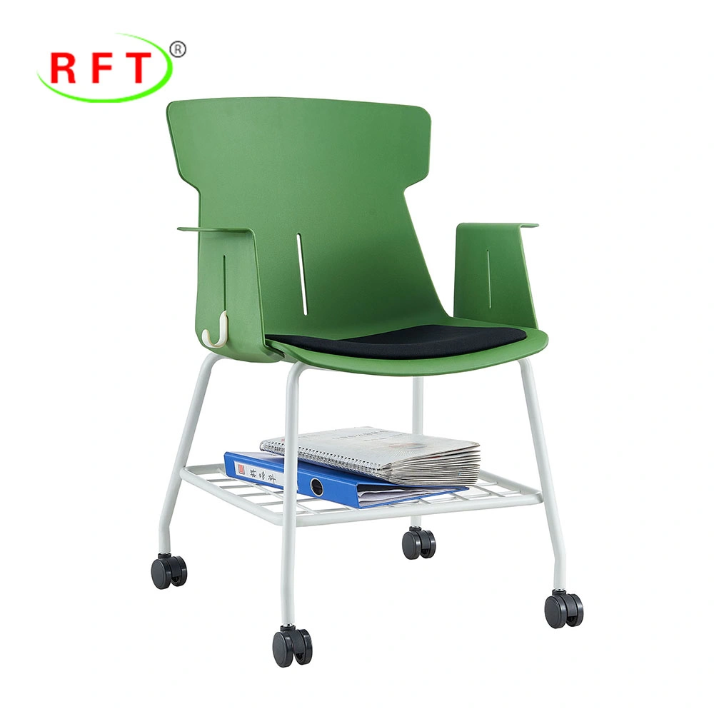 Diseño ergonómico de plástico polipropileno verde apoyo lumbar Metal Leg Cátedra de formación