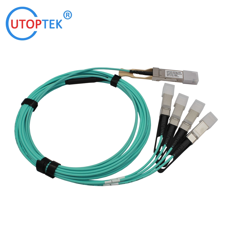 Baixo consumo de energia cabo Utoptek QSFP28 4X25g SFP28 AOC de 100 gbps Marca