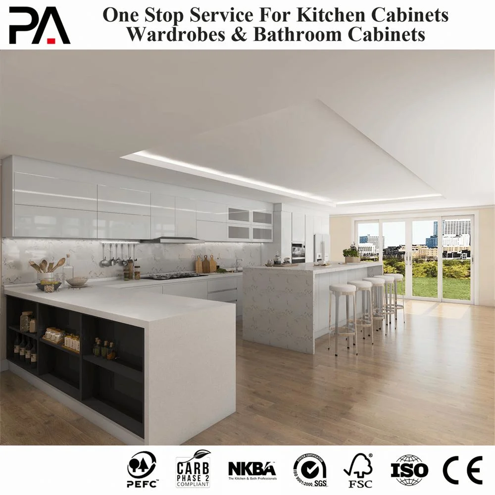 PA MDF blanco de estilo europeo de madera maciza Rta muebles chinos gabinetes de cocina