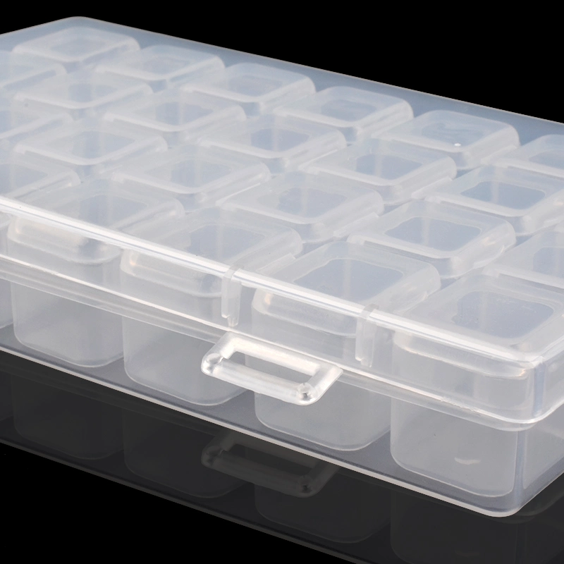 28 ranuras vacías de plástico transparente decoración Nail Art Nail Box Caja de almacenamiento de cordones de Estrás Glitter contenedor Accesorios Herramienta uñas