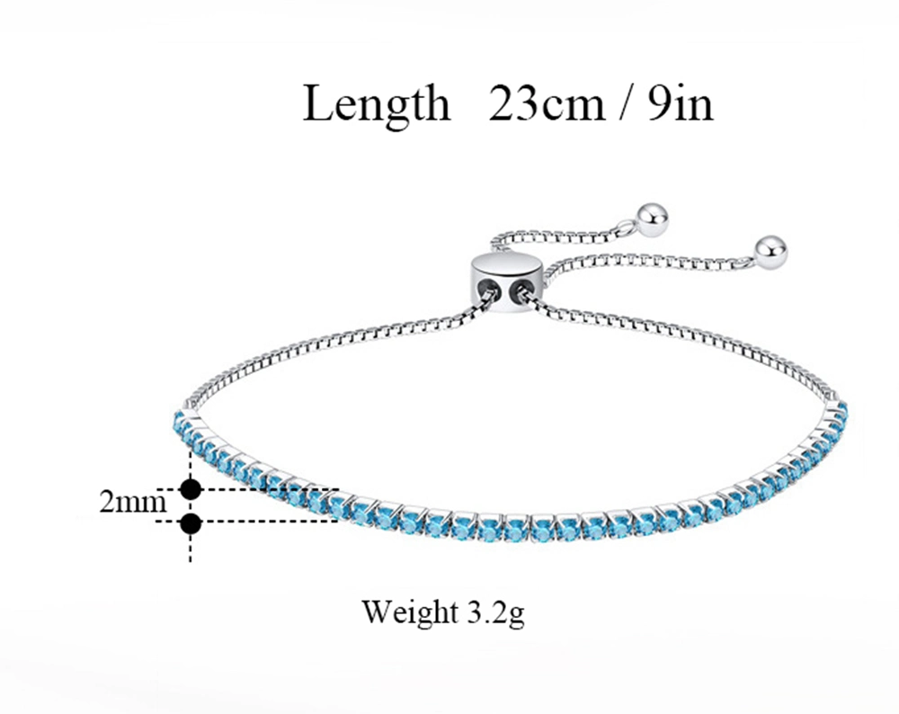 Custom Fine Femme Homme 925 Sterling Silver Jewelry Multicolour Colourful Zircon 2mm Adjustable Tennis Chain Bracelet