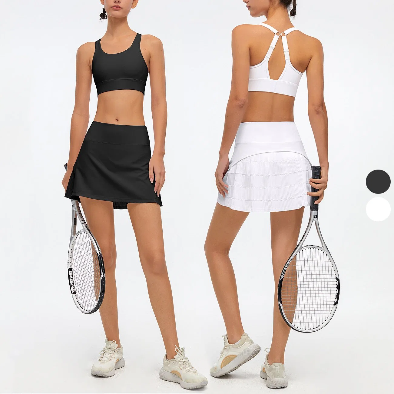 Hoch Elastischer Sport-Bh Mit Verstellbarem Riemen Und Rutschfreier Stitch Taille 2 in 1 kurzer Rock Anzug Tennis Set