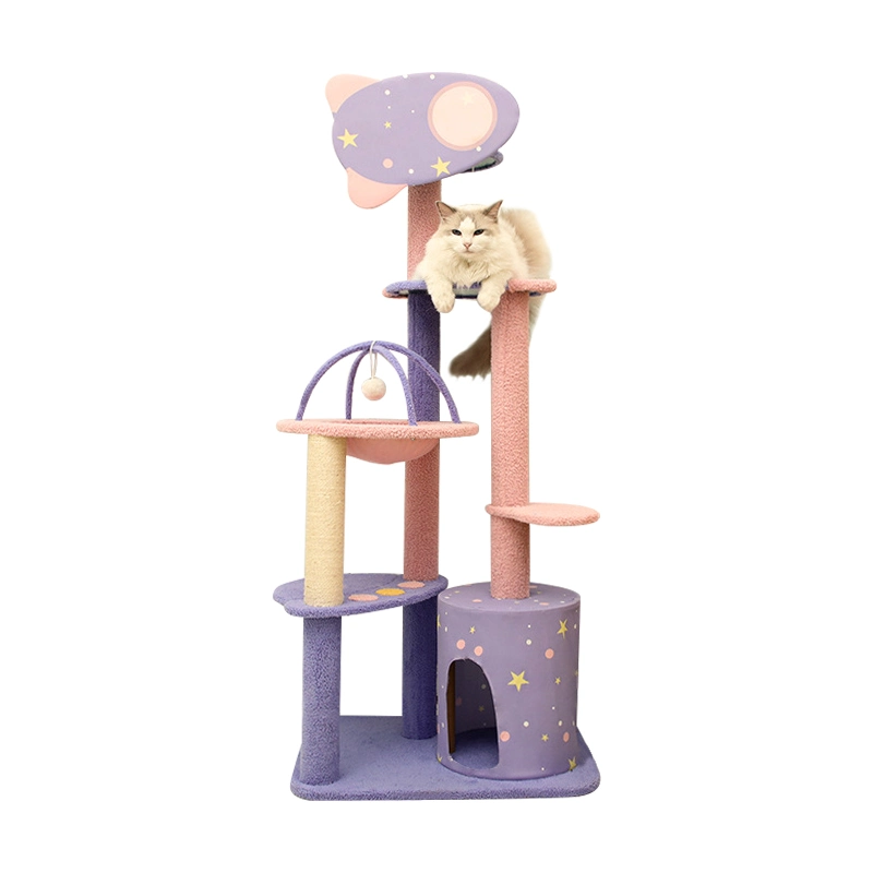 Secure New Design Plush Sisal Square Cat Jumping Double Layer Platform Mouse Drop Toys Climbing for Cat Tower Tree with Pad