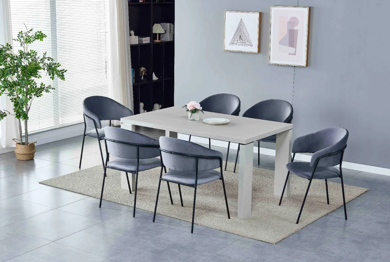 Luxury Nordic Design Dining Furniture MDF Painting with Super White Glass