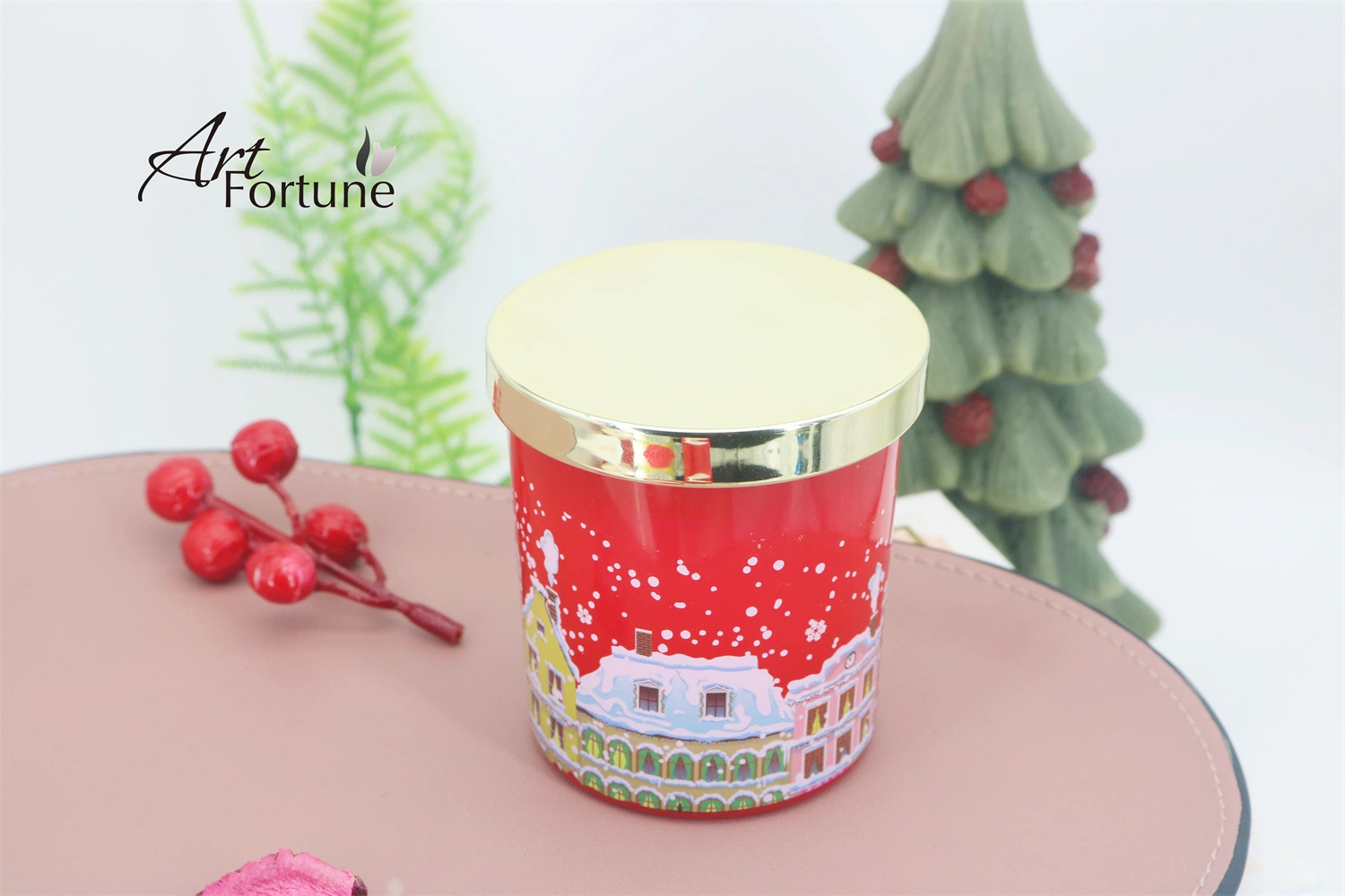 Jarro de vidro personalizado Hot Sale Candle com tampa dourada para Natal