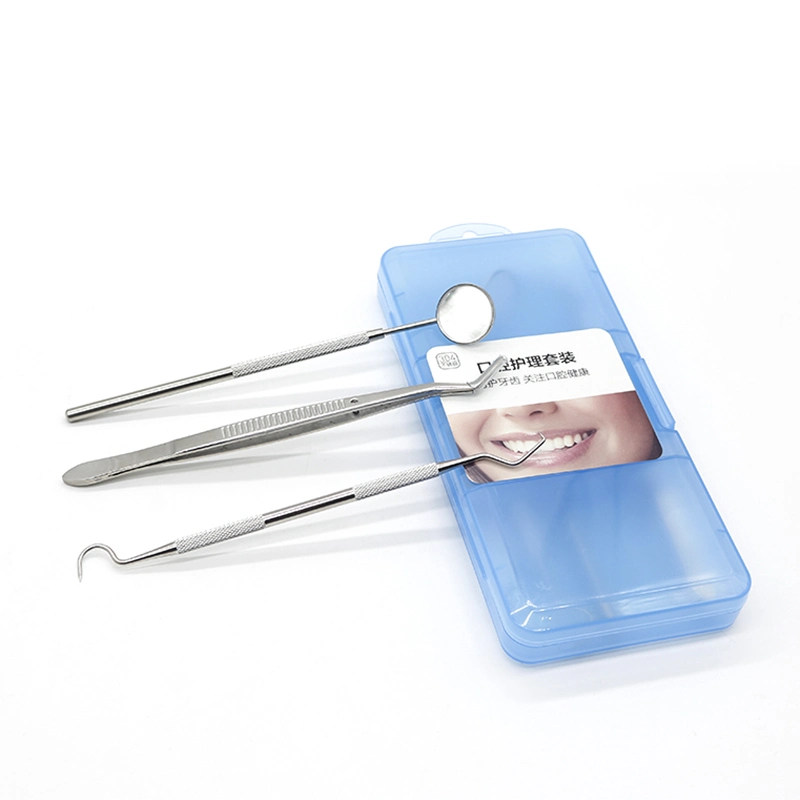مجموعة أدوات مسبر أدوات الأسنان ذات مرآة من الفولاذ المقاوم للصدأ مع كيس أدوات العناية بالأسنان بمرآة الفم
