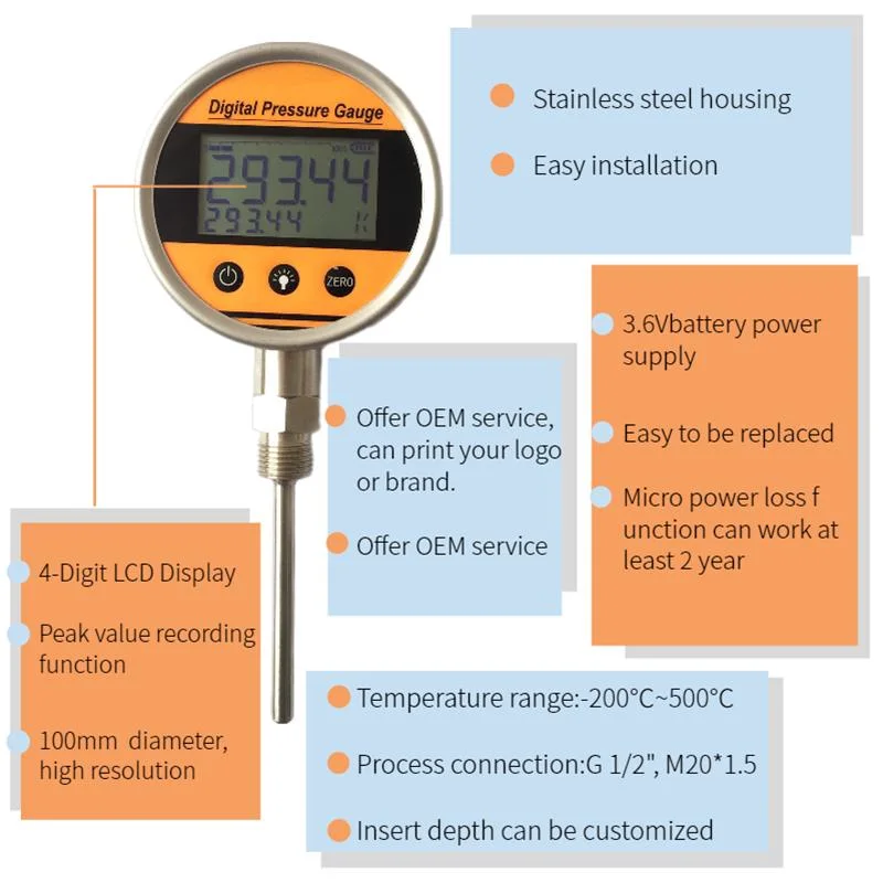 PT100 Sensor Digital Display Temperature Sensor Transmitter Instruments PT100 3.6VDC Battery Power