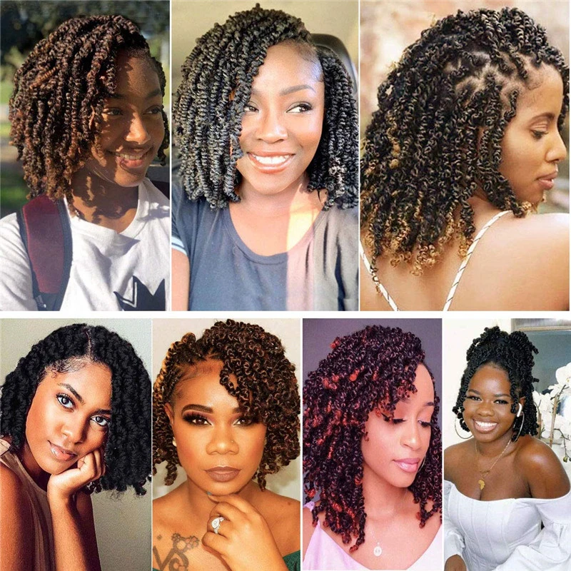 Short Spring Twist Crochet Hair Pretwisted 8" 15roots/Pack Natural Black