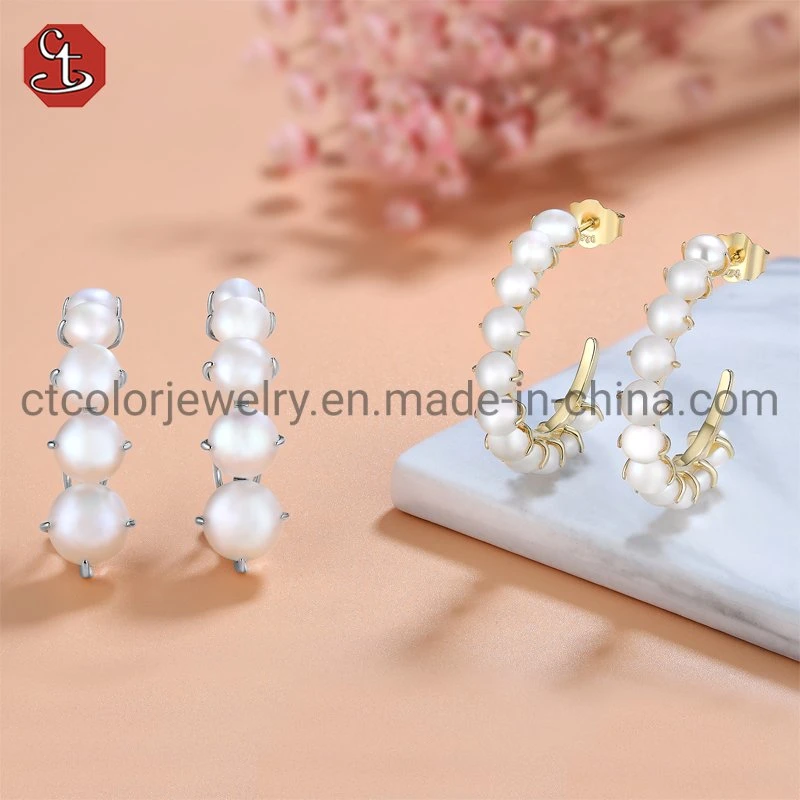 Fashion Customized Imitation  925 Sterling Silver 18K Gold Plated Fresh Water Pearl Earrings