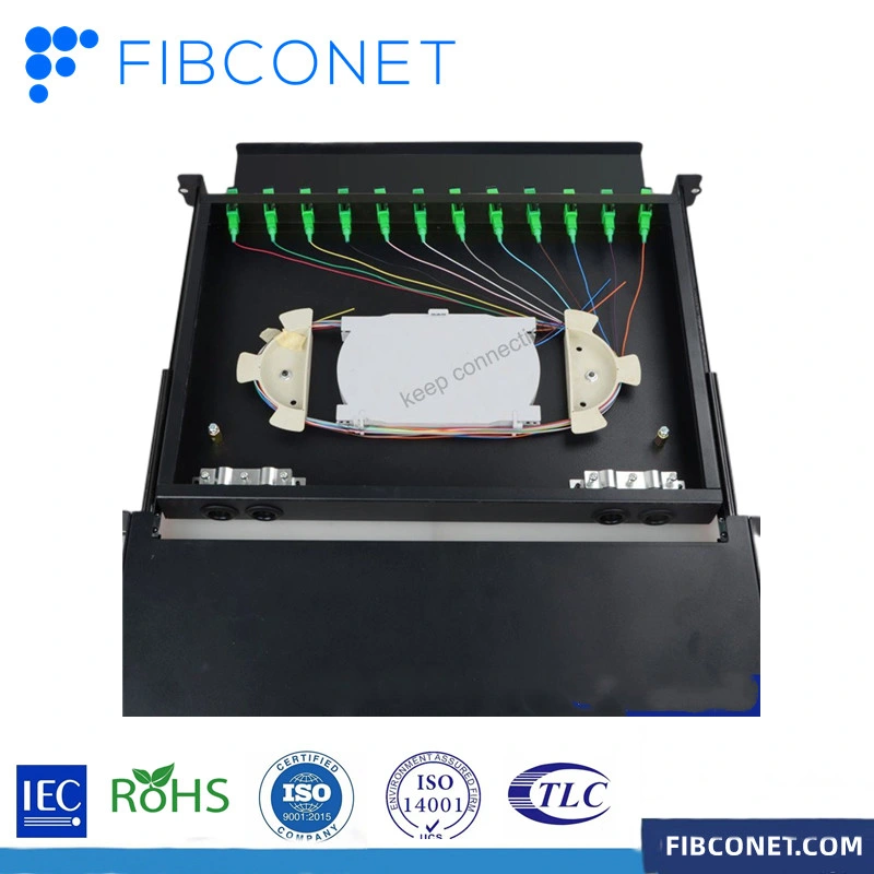 FTTH 12 24 48 Cores Fibers 19'' Fiber Optic Patch Panel with Metal Material