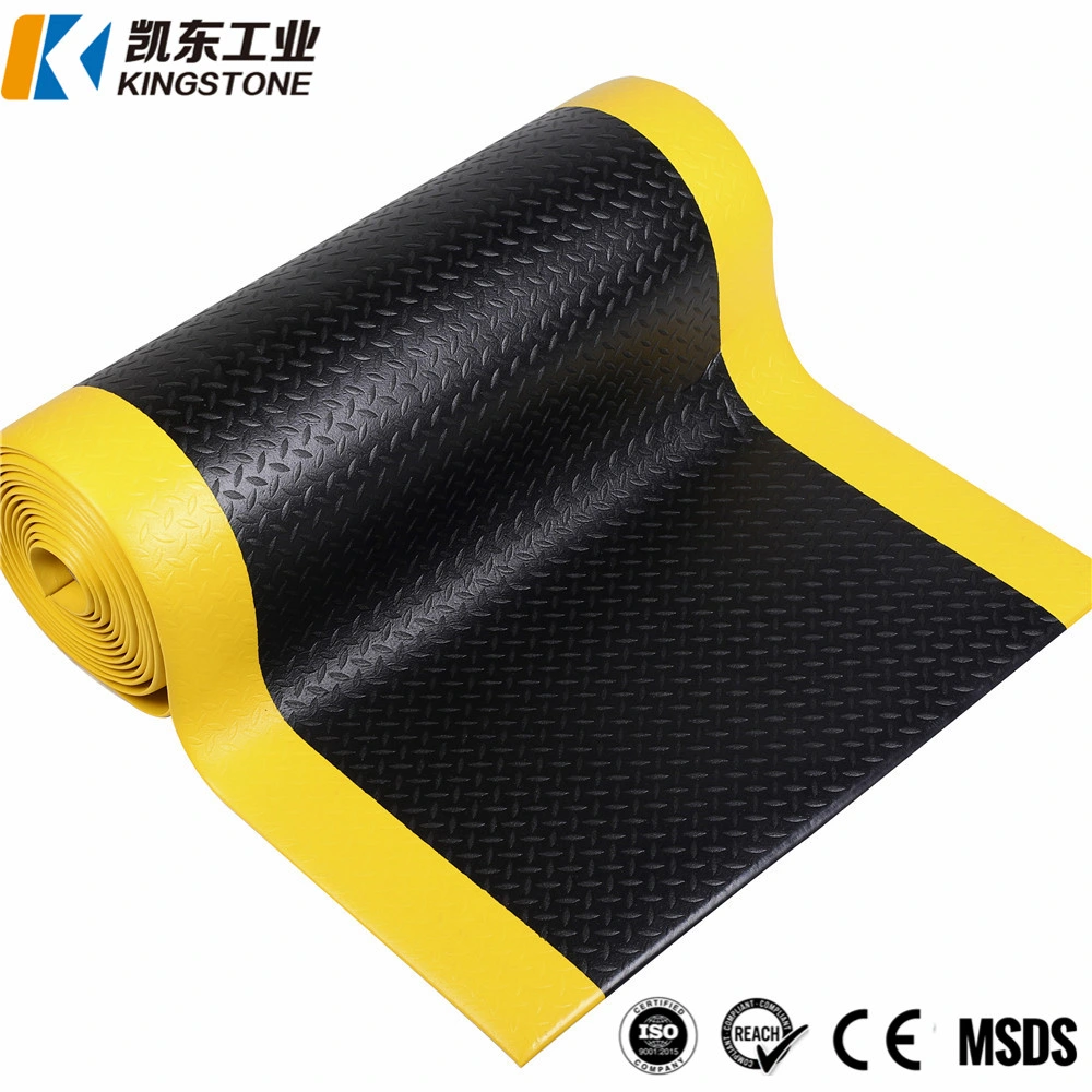 Cheap Foam Diamond Plate Black Yellow Edges Anti Fatigue Workshop PVC Floor