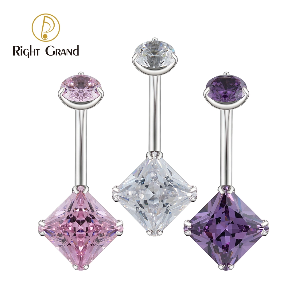 Titanium 14G Belly Button Ring Internally Threaded Navel Barbell with Square Piercing