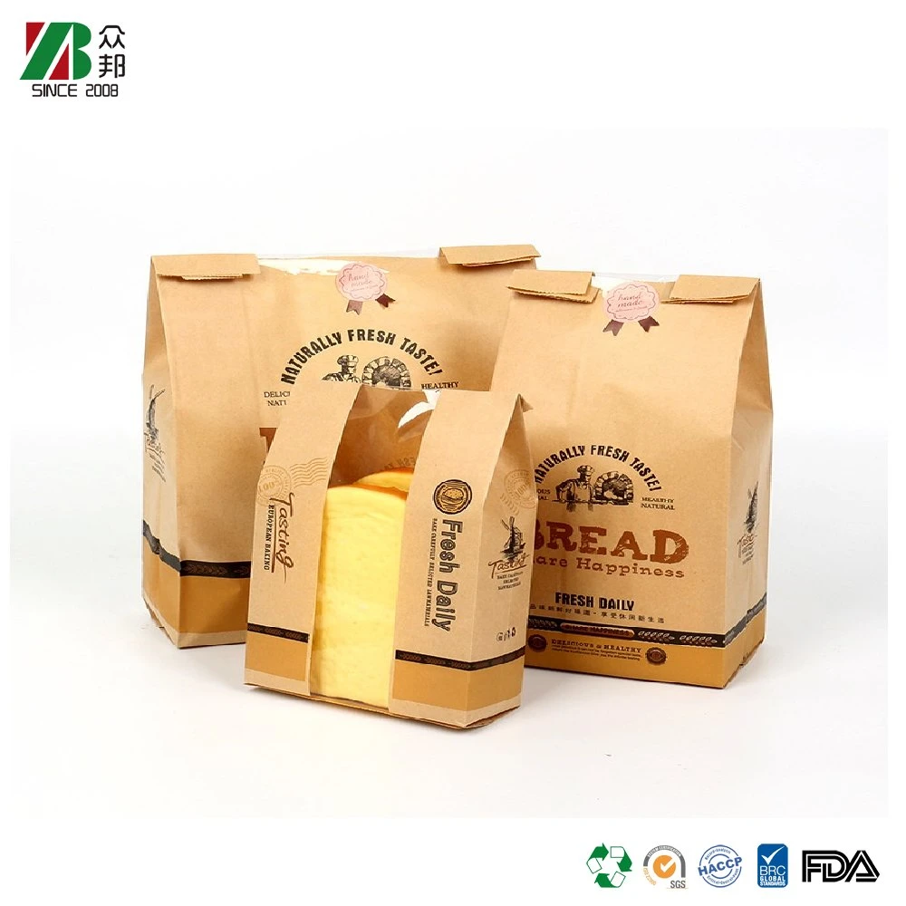 Custom printed food grade greaseproof bread cookie packaging brown kraft paper bakery bag