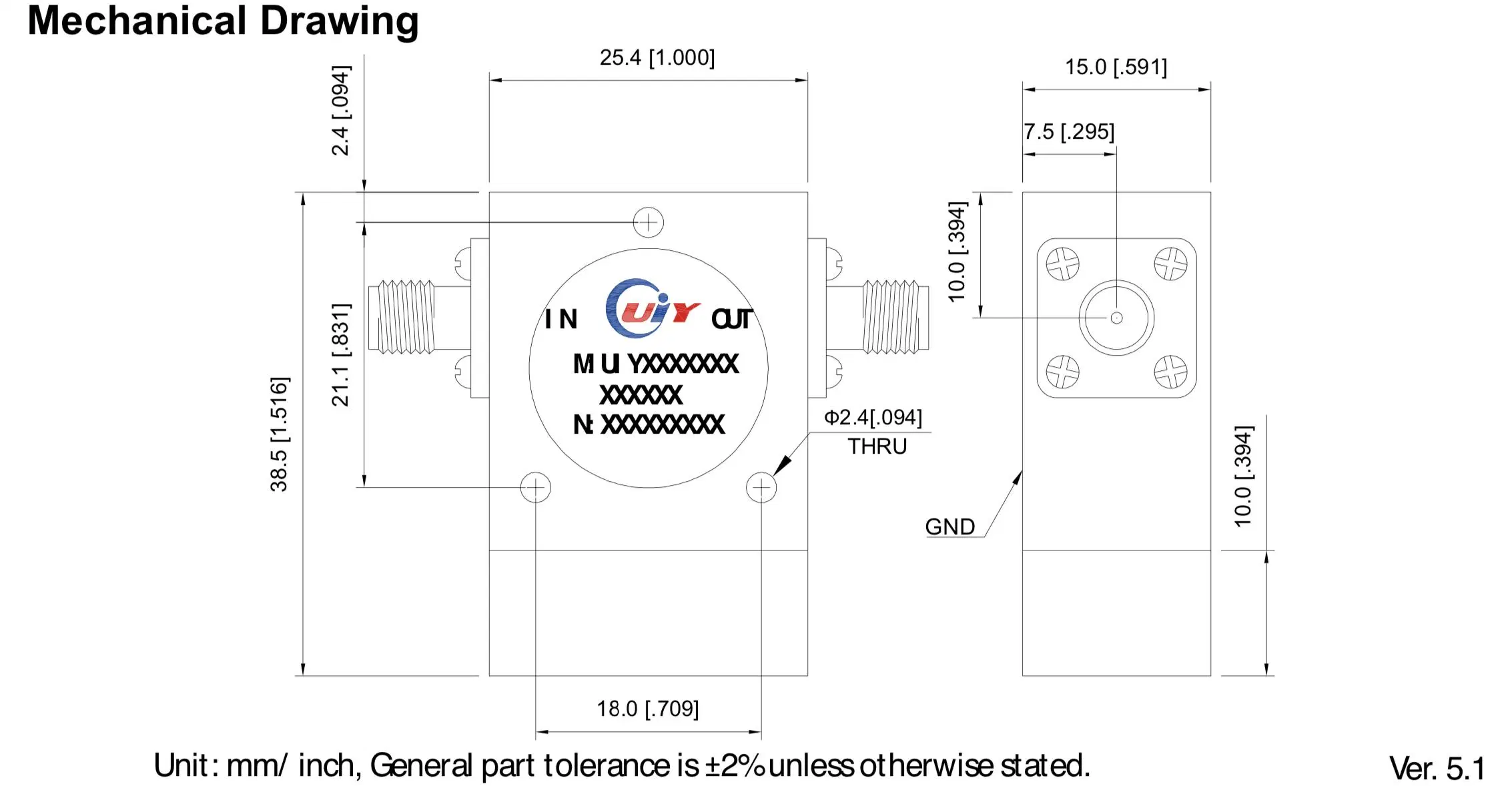 CDMA LTE Nr 3G 4G 5g WiFi 700 a 5000MHz Aislador coaxial RF 100W