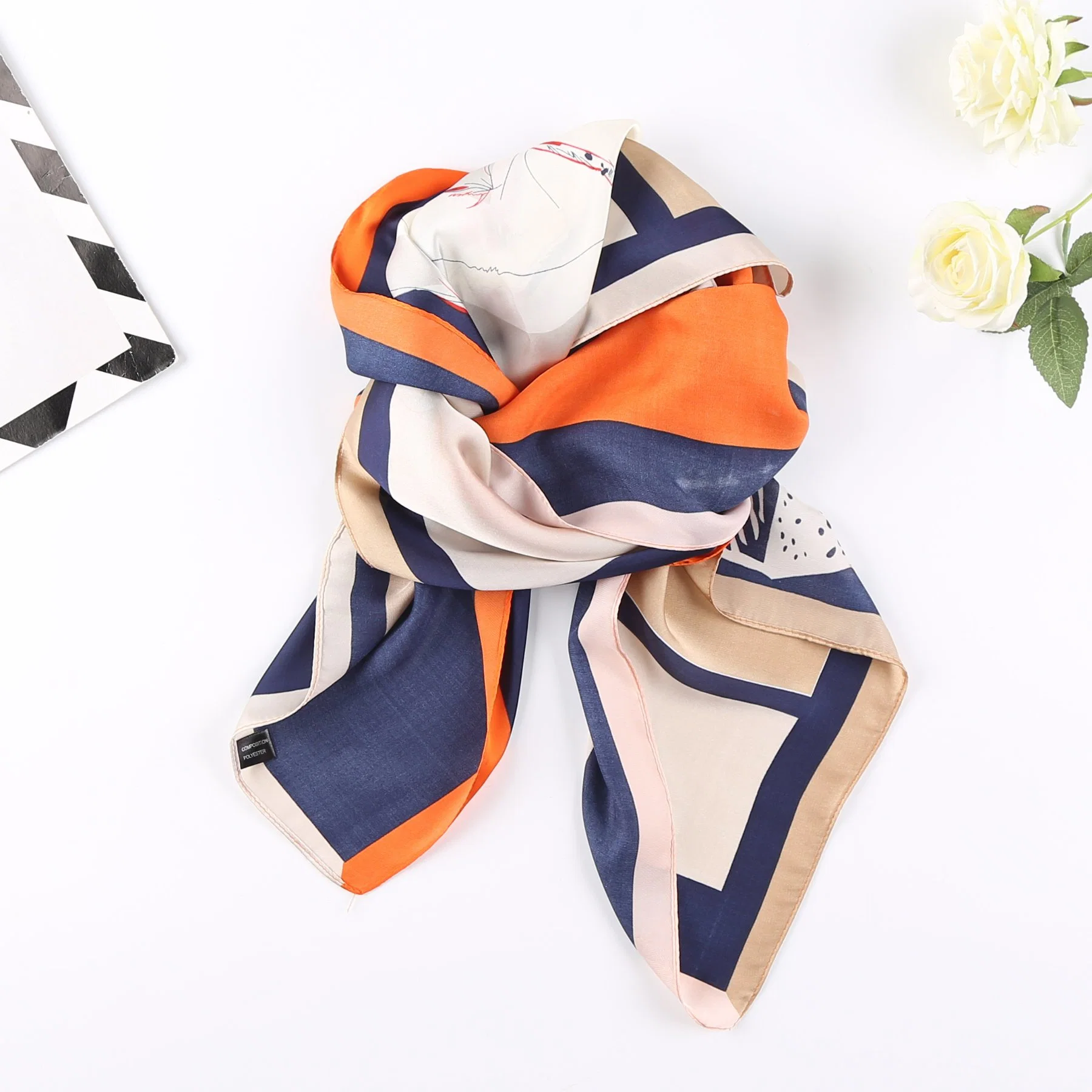 70X70cm Fashion Multi Use Square Silk Satin Scarf Polyester Scarves Wowan Hairband Bag Band