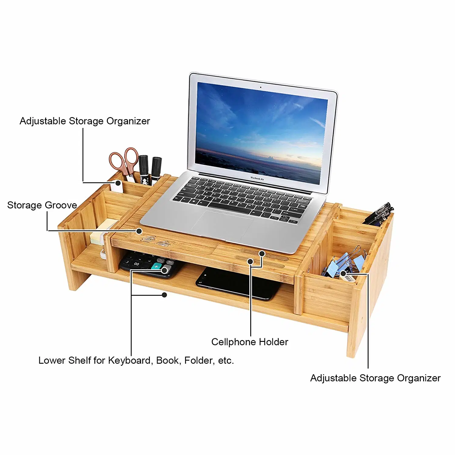 Monitor Stand Riser with Drawers, Sturdy Desk Organizer Laptop Stand with Keyboard Storage, Office Computer