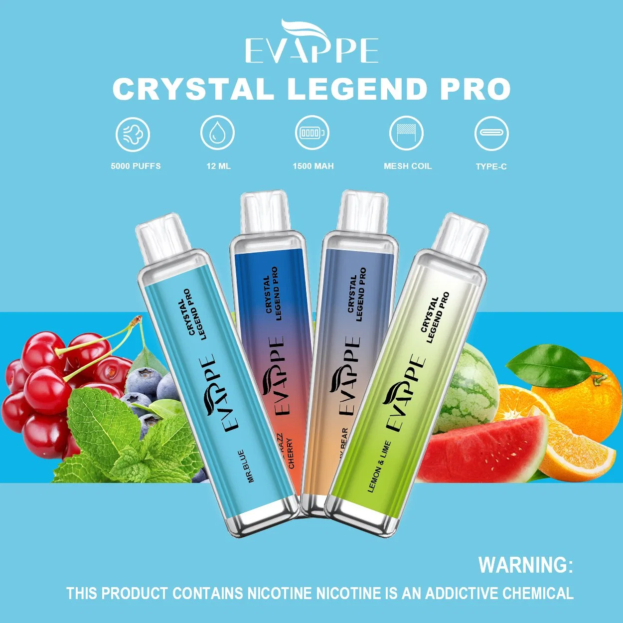 OEM Crystal Legend PRO Max Nic Salt 0%, 2%, 5% Mini Vape Pen Vape Evappe 5000 Puffs vape Disposable/Chargeable Vape