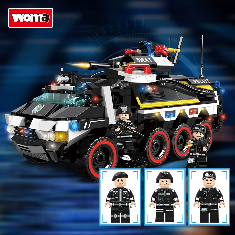 Woma Toy 2022 New Kids Birthday Party Christmas Gifts City Swat Vehicle Plane 3 in 1 Swat Team Car Building Block Brick DIY Toy Boy Car Model