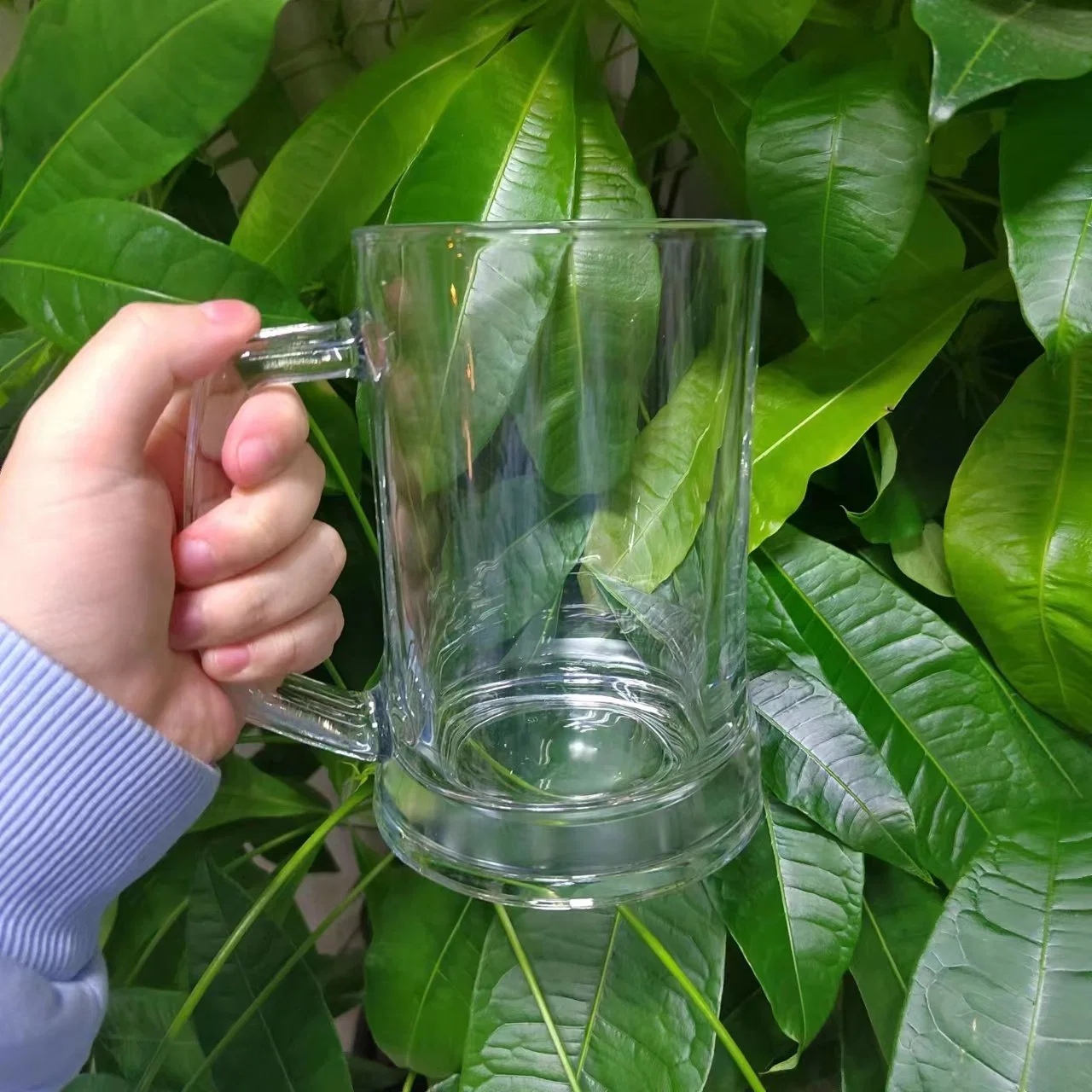 650ml etiqueta transparente impresión Logo vidrio taza de cerveza/vaso de cerveza grueso Copa con asa/vidrio RTL