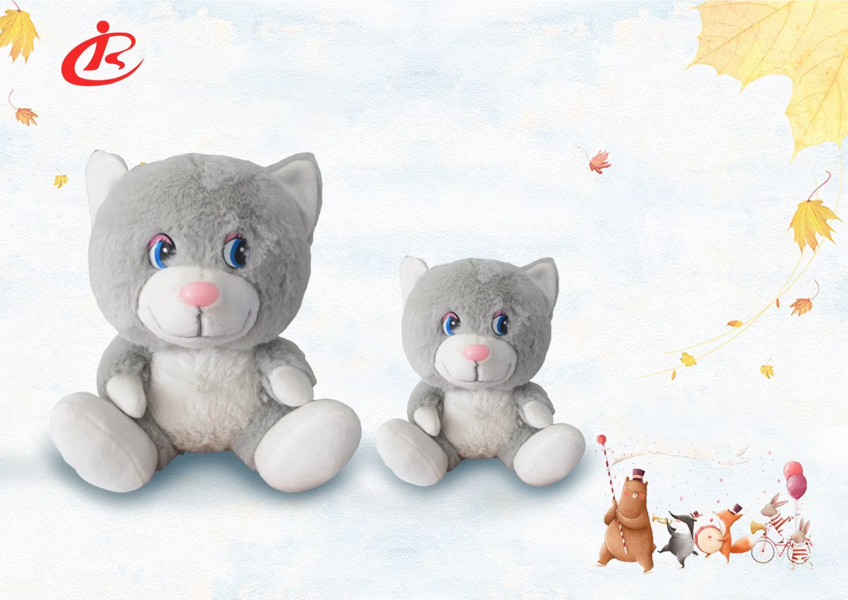 Peluches adorables animales gatos blanco y gris.