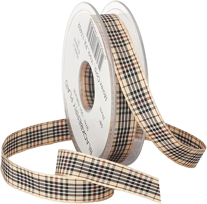 Weihnachten und Geschenk Verpackung 100% Polyester Tartan Plaid Grid Dekoratives Gingham-Band