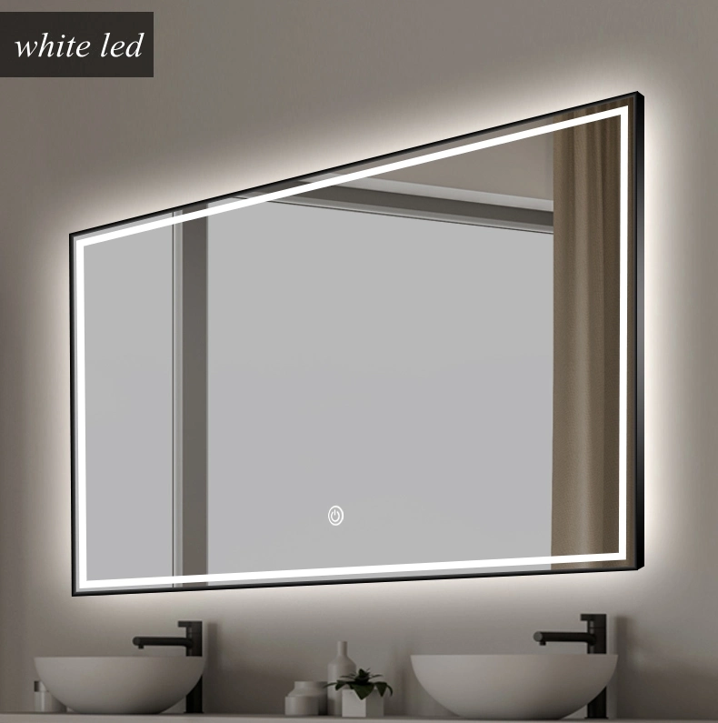 Rectangle Aluminum Frame LED Bluetooth Bathroom Timer Temp Smart Mirror