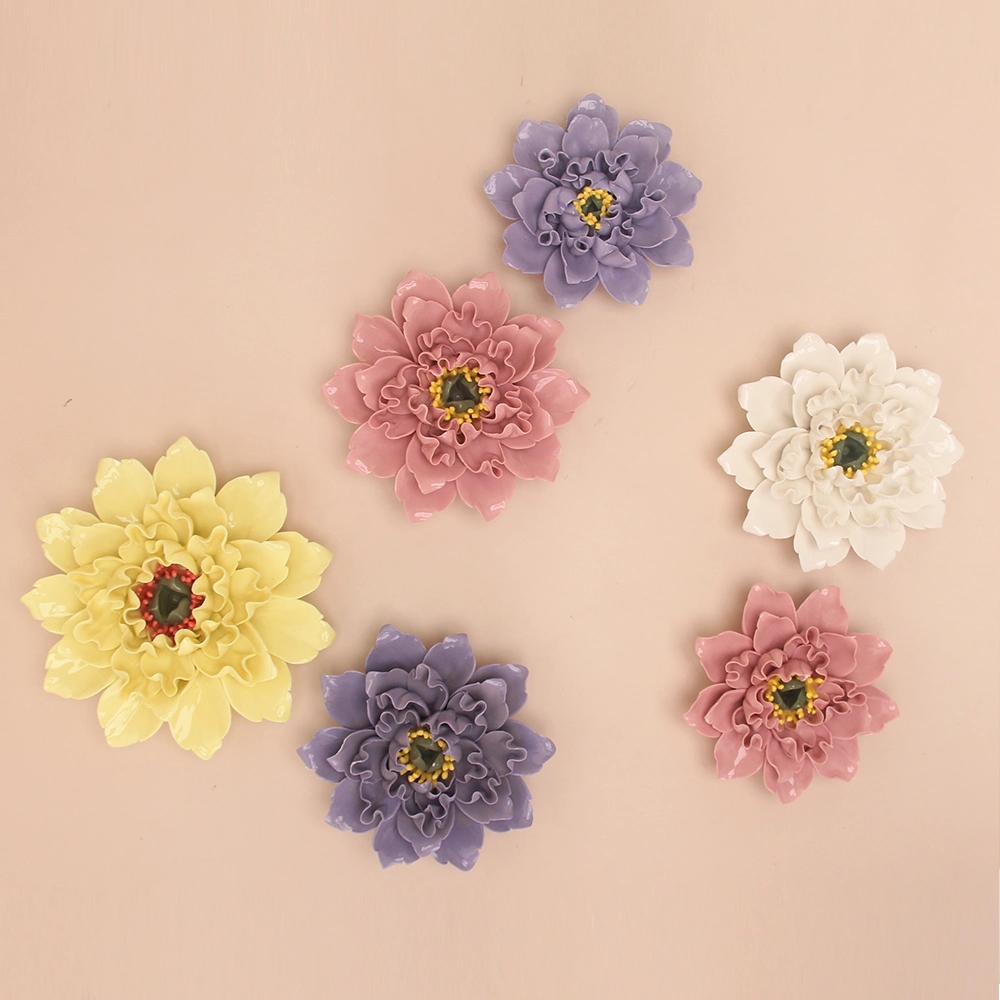 F002V Ceramic Flower Violet Wall Decor Porcelain Purple Peony Flower for Wedding Decoration