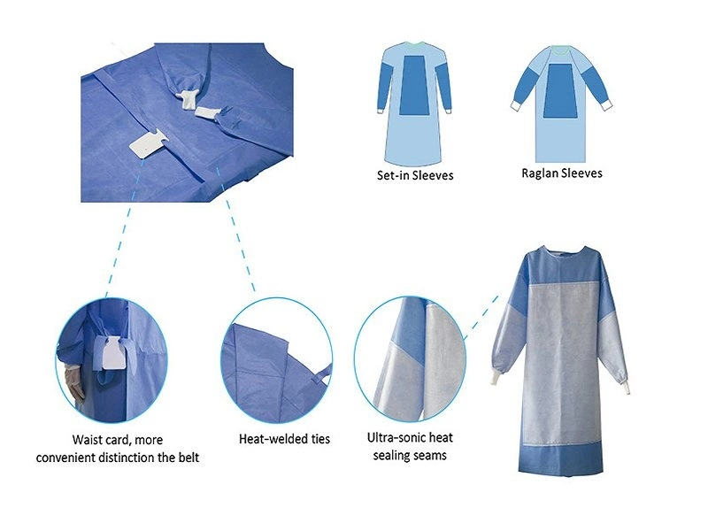 Medical Disposable Reinforced Surgical Gown Waterproof SMS Blue Hospital Gowns for Hospital, Clinic, Laboratory etc.