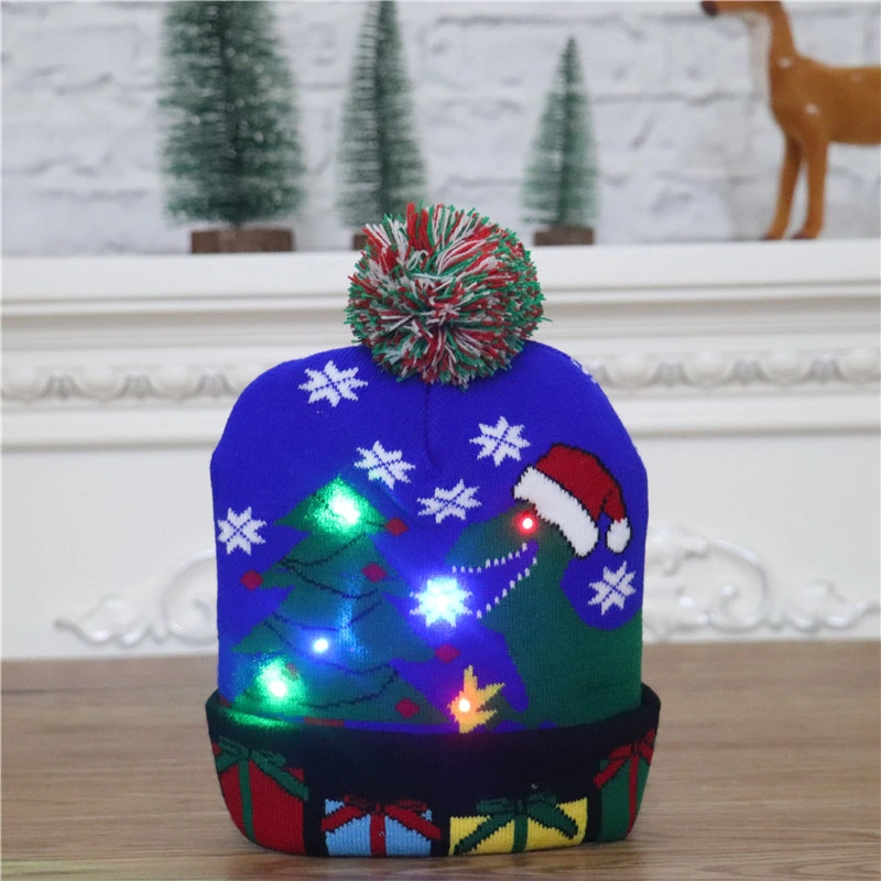 Suministros de decoración navideña Gorro de Navidad de punto para adultos y niños Gorro de Navidad luminoso y colorido Gorro de Navidad de alta calidad para ancianos