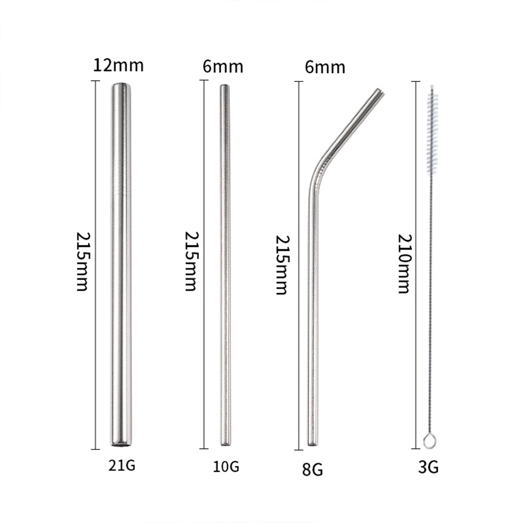 Beverage Straight Bent 8.4''reusable Stainless Steel Metal Drinking Straws for Milkshake