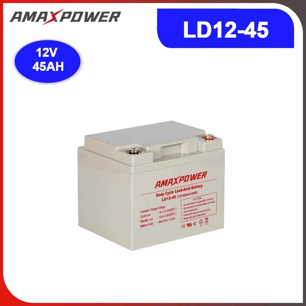 Amax Batterie AGM à cycle profond pour énergie solaire, acide de plomb scellé 12V45ah à faible taux de décharge pour onduleurs/machines de nettoyage/fauteuils roulants/outils électriques/énergie électrique.