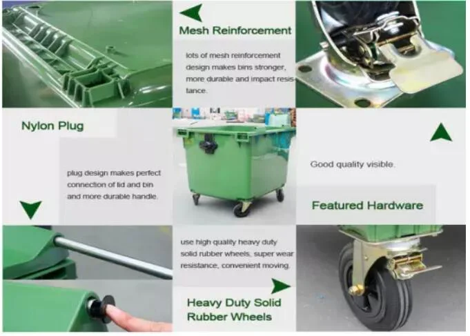 Papeleras móviles basura basura basura plástico puede al aire libre basura industrial Contenedor de residuos 50L 100/120/240/360/660/1100L