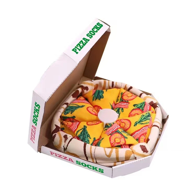 Design único Cmax Wholesale Pizza Sports feliz novidade Lady Food Meias coloridas Crew Creative Fashion Couple Gift Box