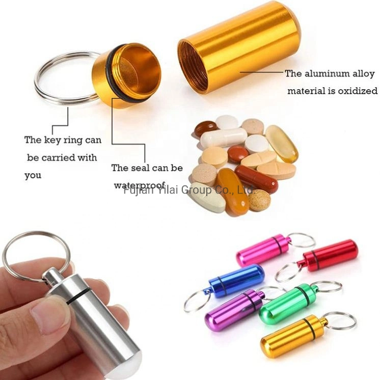 Outdoor Aluminium Pill Box Cadeia de teclas Pill suporte de armazenamento Pill Porta-chaves para recipientes caixa de Medicina à prova de água com porta-chaves