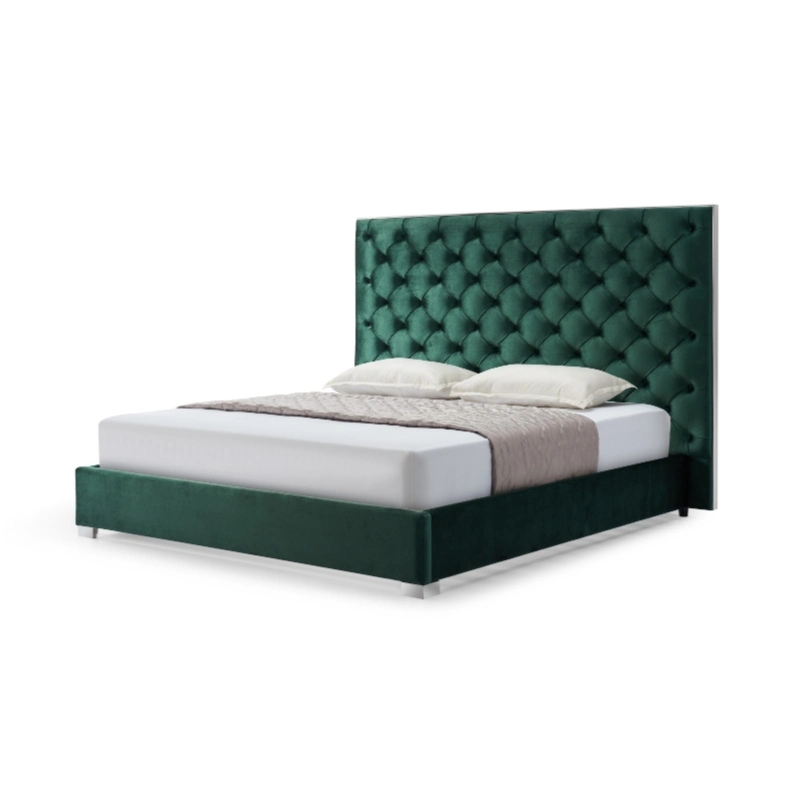 Platform Bed Velvet Fabric Modern King Size Queen Upholstered Bed Wood Frame Bedroom Furniture Set Bed