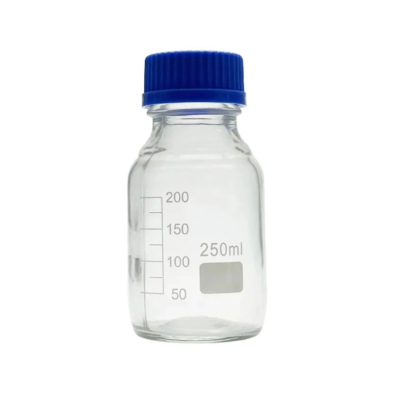 Laboratory Lab Glass Wide Mouth Reagent Bottle Blue Screw Clear Glass Reagent Bottle