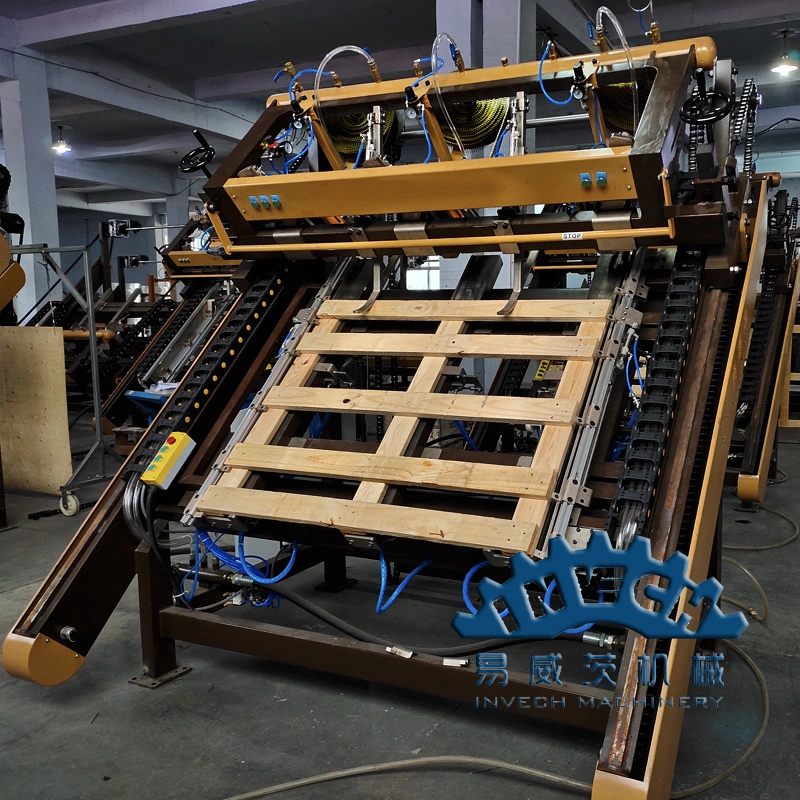 Pneumatic Stringer/Block Wooden Pallet Nailing Machine with Corner Cutting Line