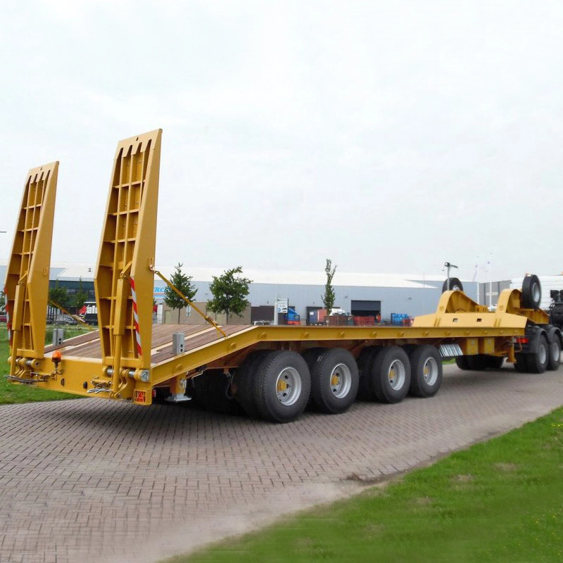 3 Axles Excavator Transport Lowbed Lowboy Low Flatbed Truck Semi Trailer