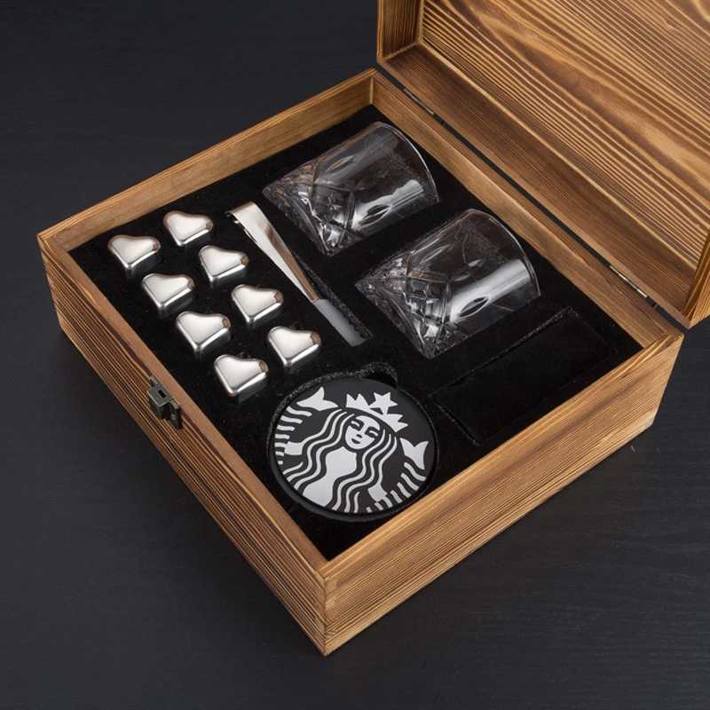 Heart Shaped Metal Ice Cube Whiskey Gift Set with Stones