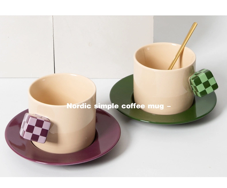 Rubik's Cube Ceramic Coffee Cup Set Niche Design Advanced Sense High Appearance Level Cup Saucer Mark Cup Afternoon Tea European Style