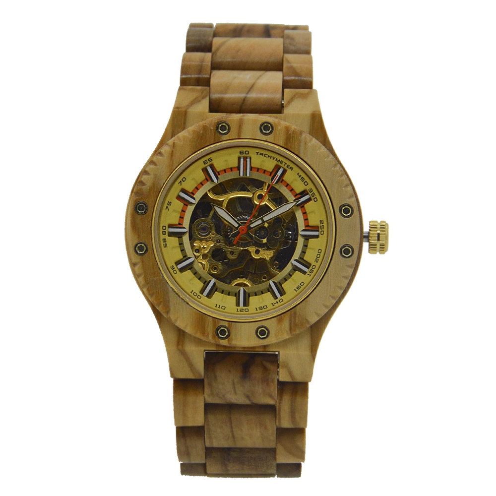 New Arrival Factory Price Watches for Adults Luxury Skeleton Wood Strap Water Proof Mechanical Watch for Men