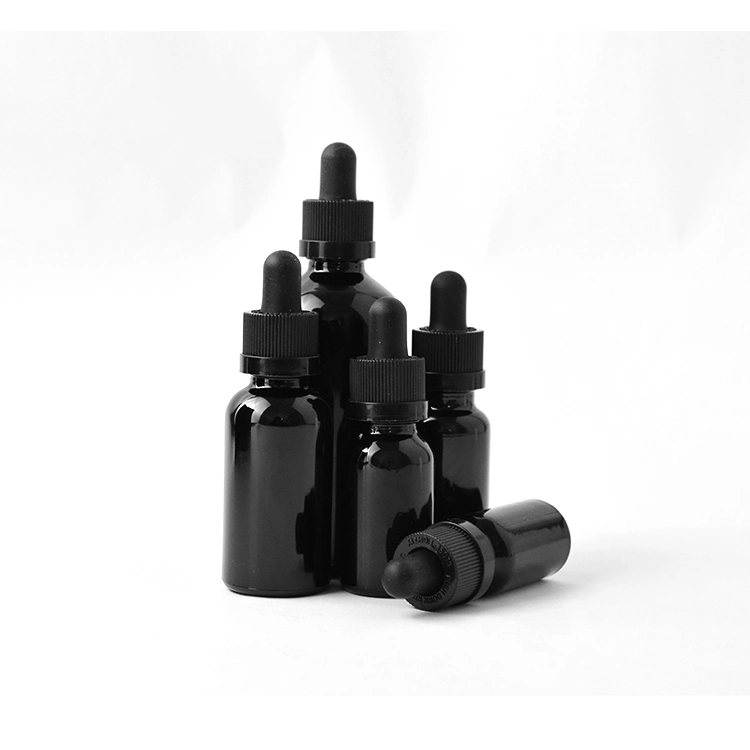 Color Printer Round 30ml Matte Black Glass Dropper Bottle with Rubber Dropper Cap Packaging Box for Essential Oil